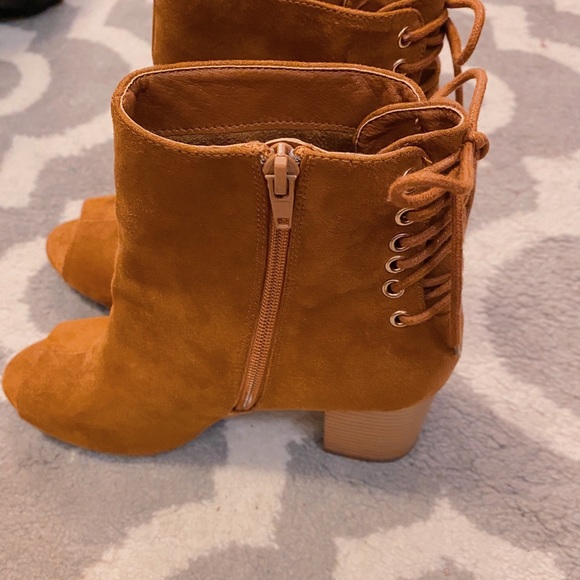 Peep Toe Suede Lace Up Heel Booties 8 - Picture 3 of 5